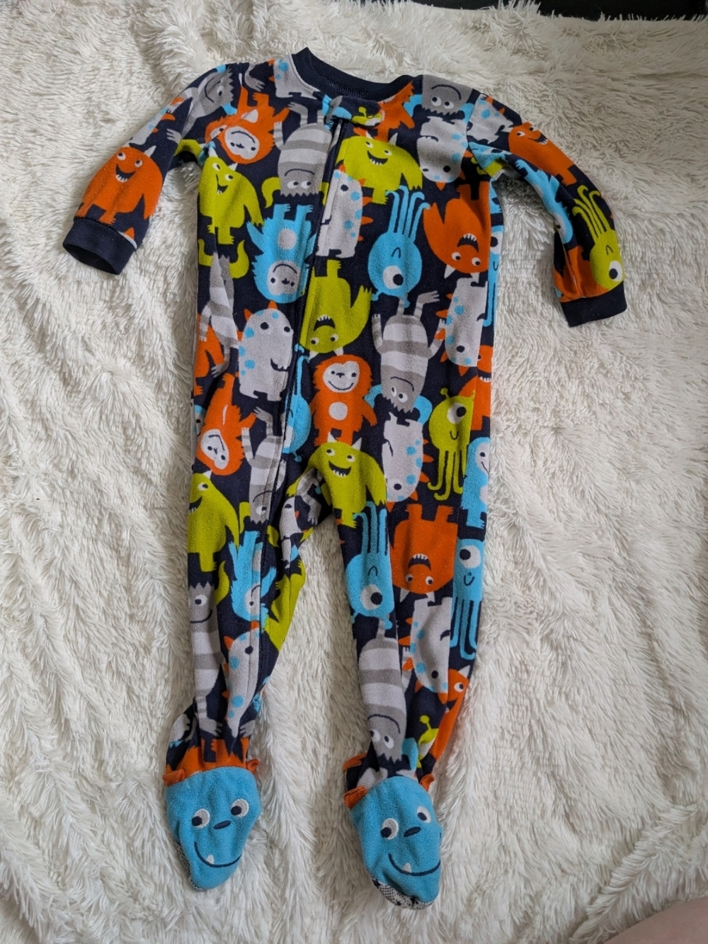 Carter's Colorful Monster Print Fleece Zipper Footie Pajamas Size 24 Months